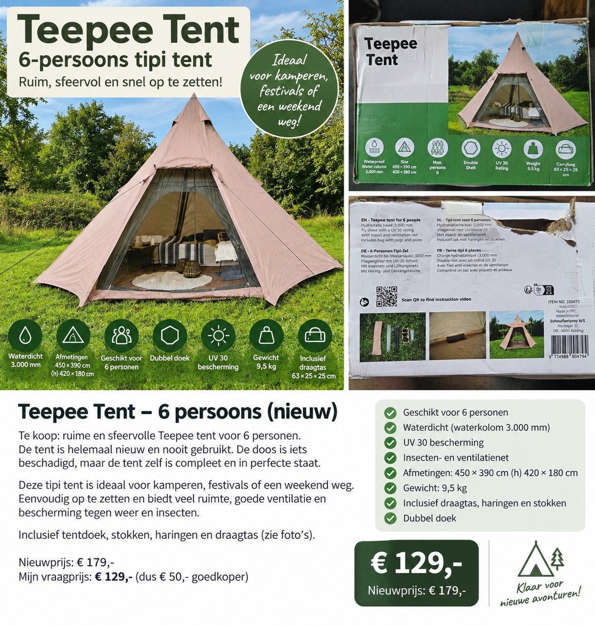 Teepee tent 6 personen,Nieuw, niet gebruikt
Pr, Ophalen of Verzenden, Nieuw