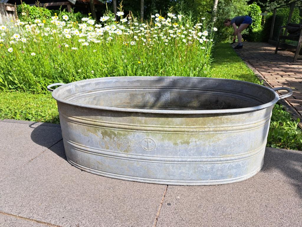 Grote vintage zinken teil / badkuip met handvatten 93x59x29, Ophalen