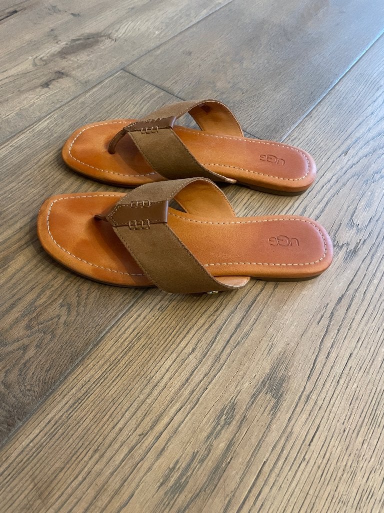 Ugg leren slippers maat 38, kleur chestnut, Slippers, UGG, Bruin, Ophalen of Verzenden