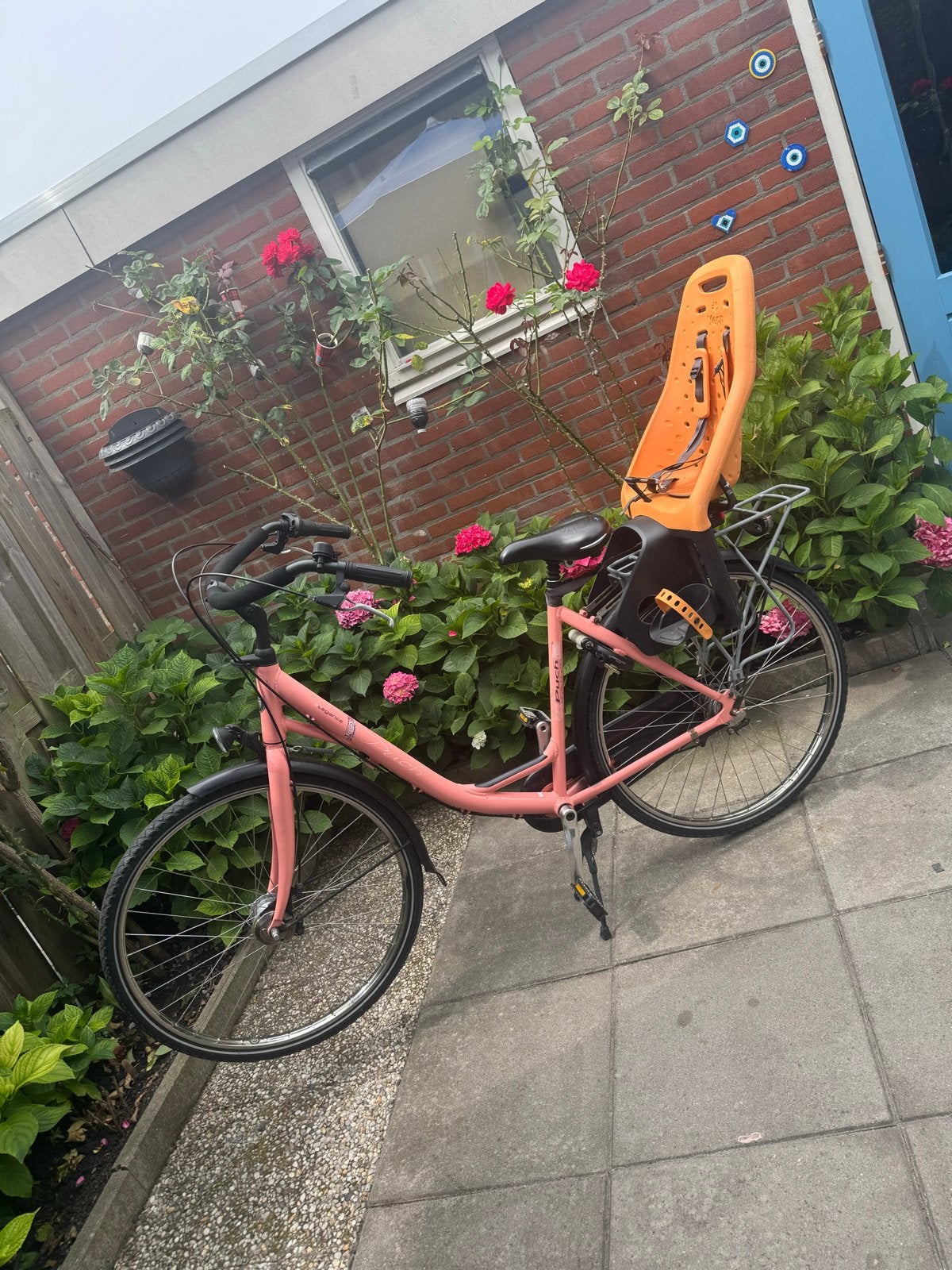 Puch Moederfiets/Damesfiets met Yepp Achterzitje, Fietsen en Brommers, Fietsen | Dames | Moederfietsen, Gebruikt, Dubbele standaard