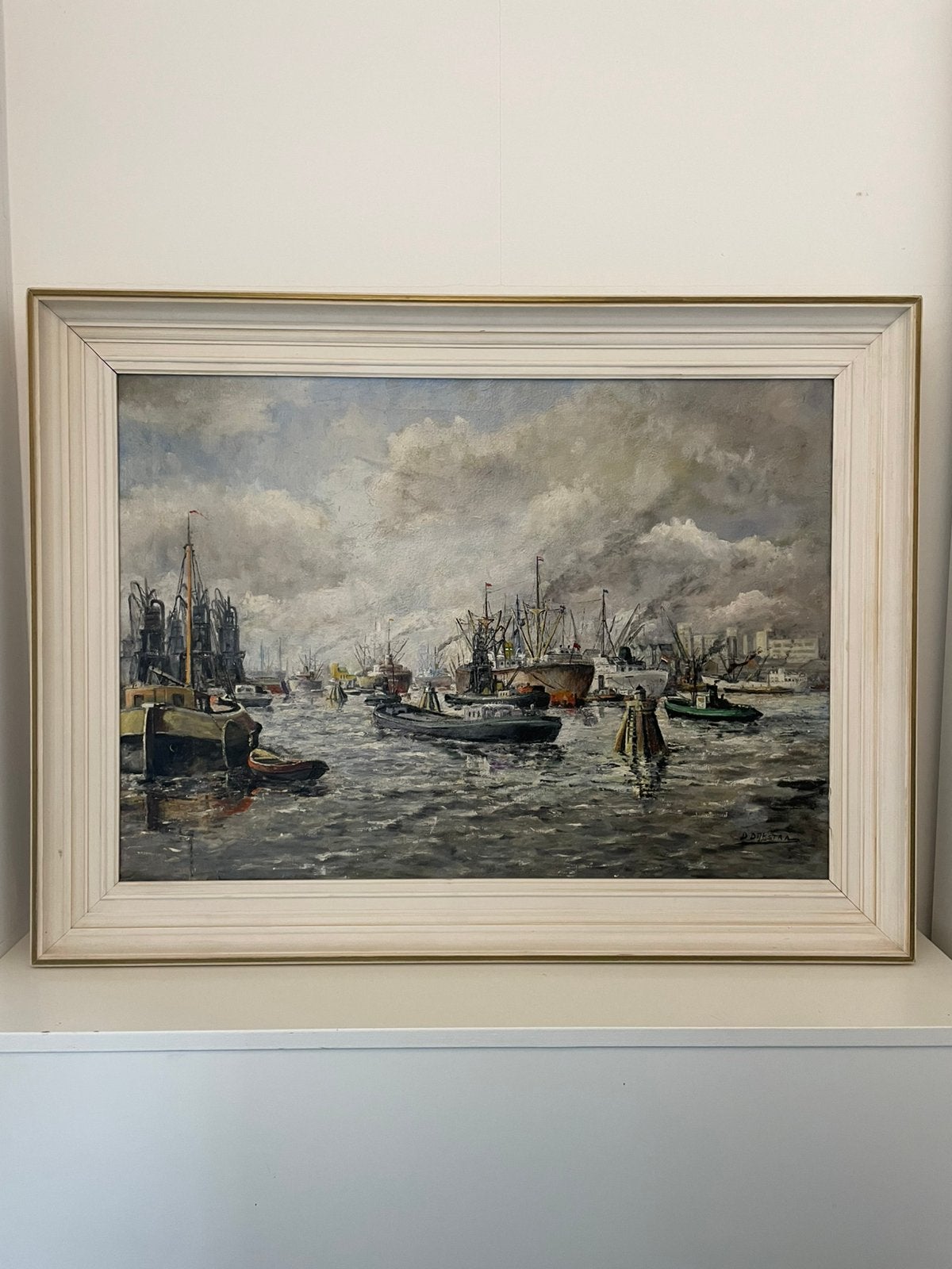 Dijkstra D. NL | Havengezicht | olieverf op doek | 1930-1970, Ophalen, Maritiem / water, Doek, Impressionistisch