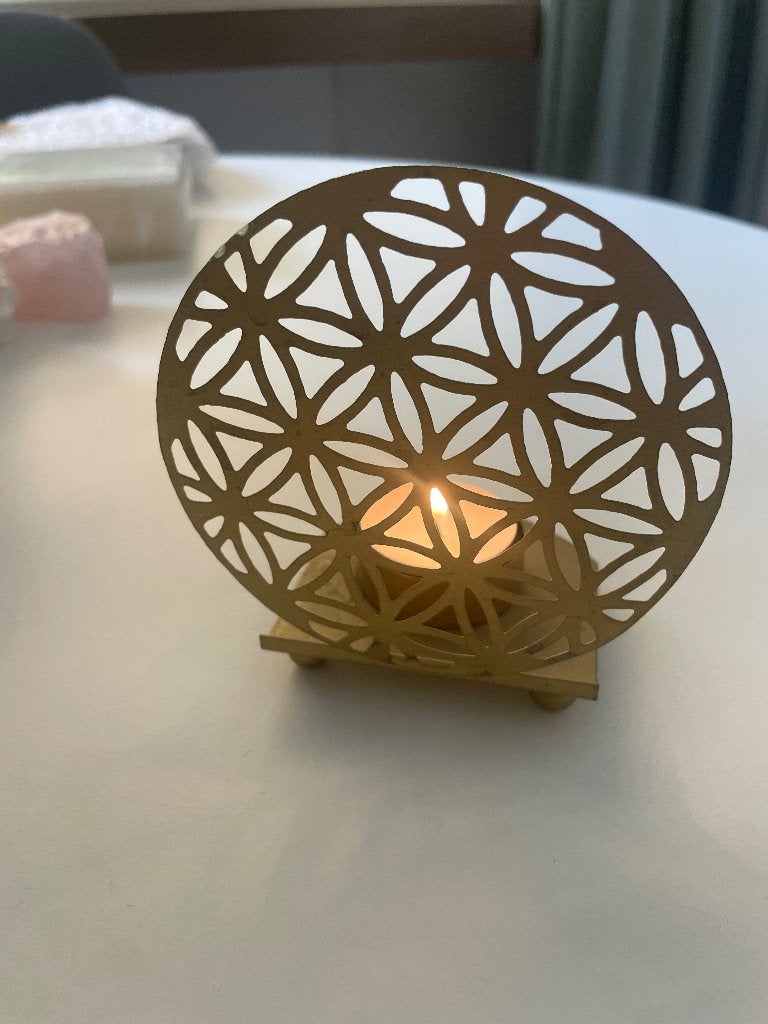 Flower of Life waxinelichthouders | 4 stuks, Huis en Inrichting, Woonaccessoires | Kandelaars en Kaarsen, 10 cm, Gebruikt, Waxinelichthouder