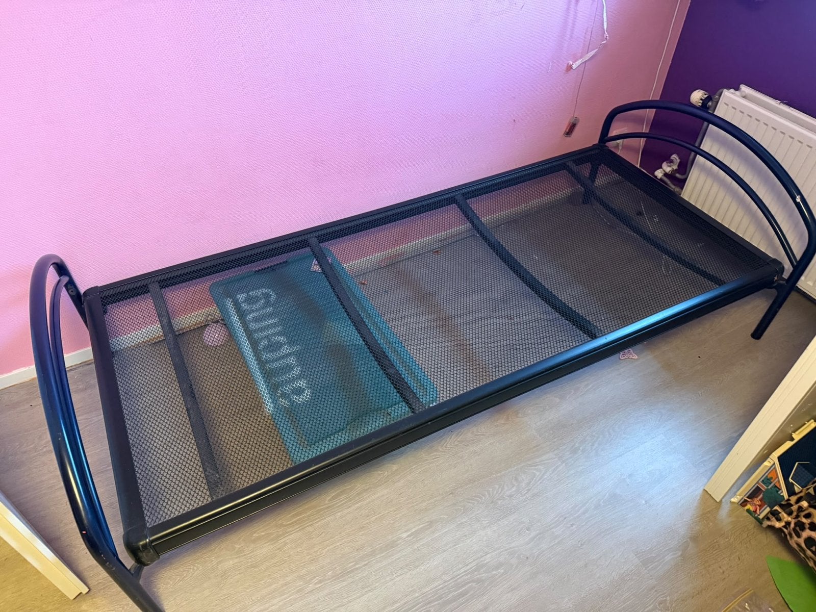 Auping - donkerblauw metalen eenpersoonsbed met lattenbodem, Huis en Inrichting, Ophalen, Gebruikt, 90 cm, Eenpersoons