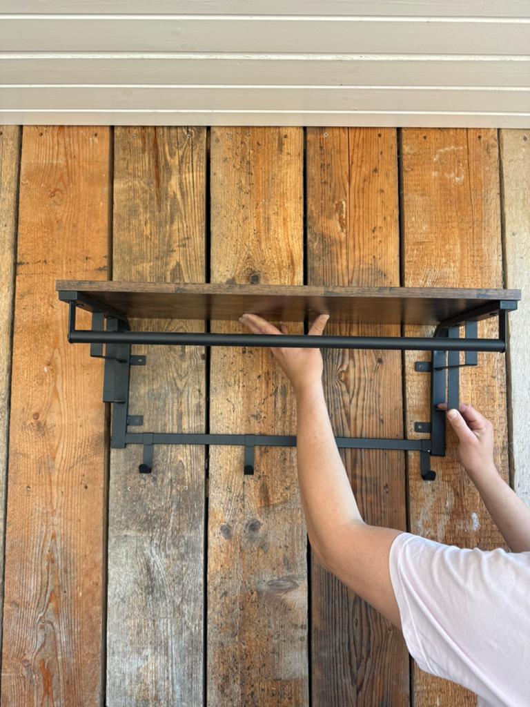 Industriële kapstok met Plank - Zwart/Hout, Overige materialen, Gebruikt, Minder dan 100 cm, Ophalen