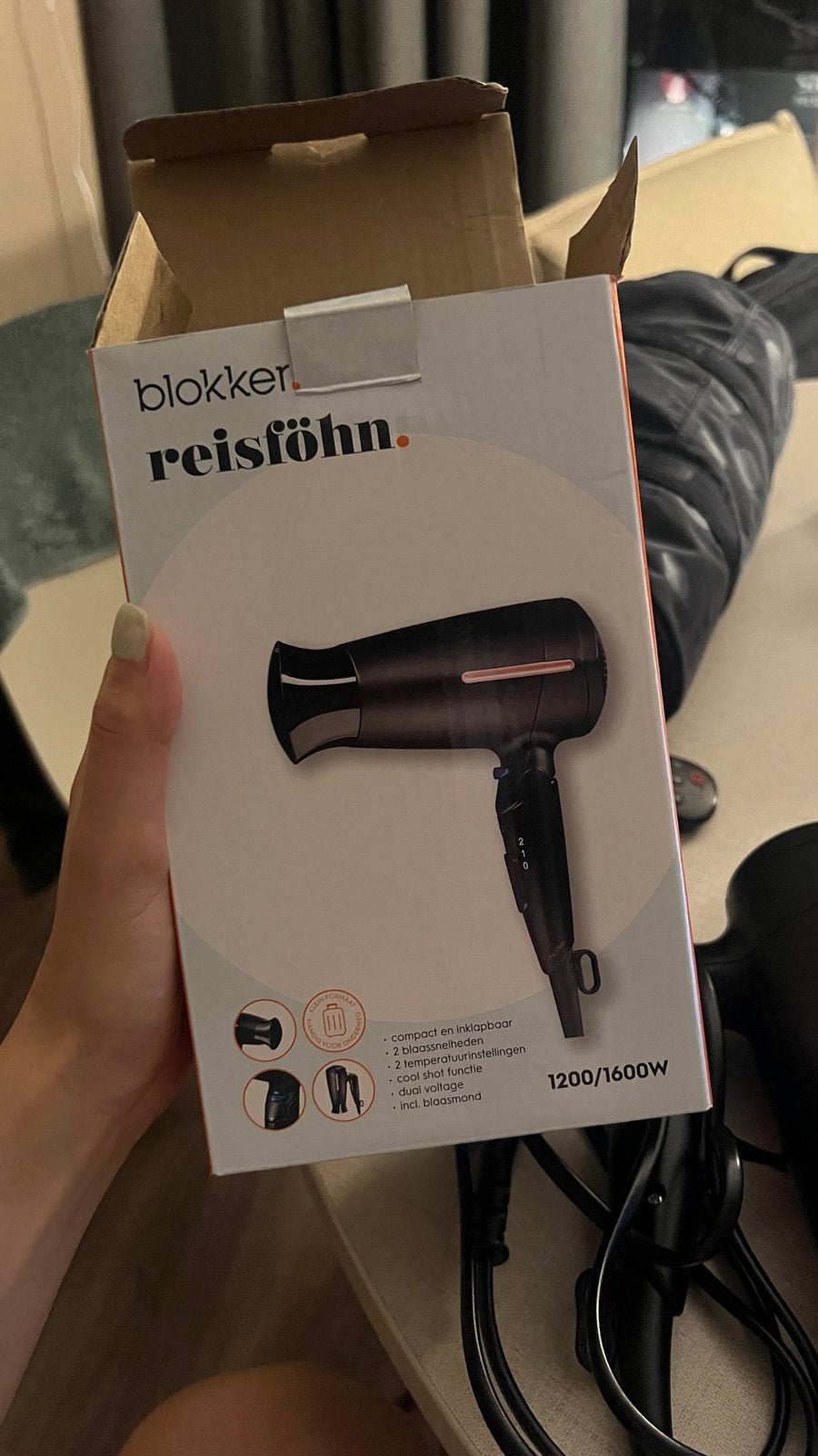 Blokker reisföhn 1200/1600W - Compact en inklapbaar, Witgoed en Apparatuur, Ophalen, Zo goed als nieuw, Haarverzorging