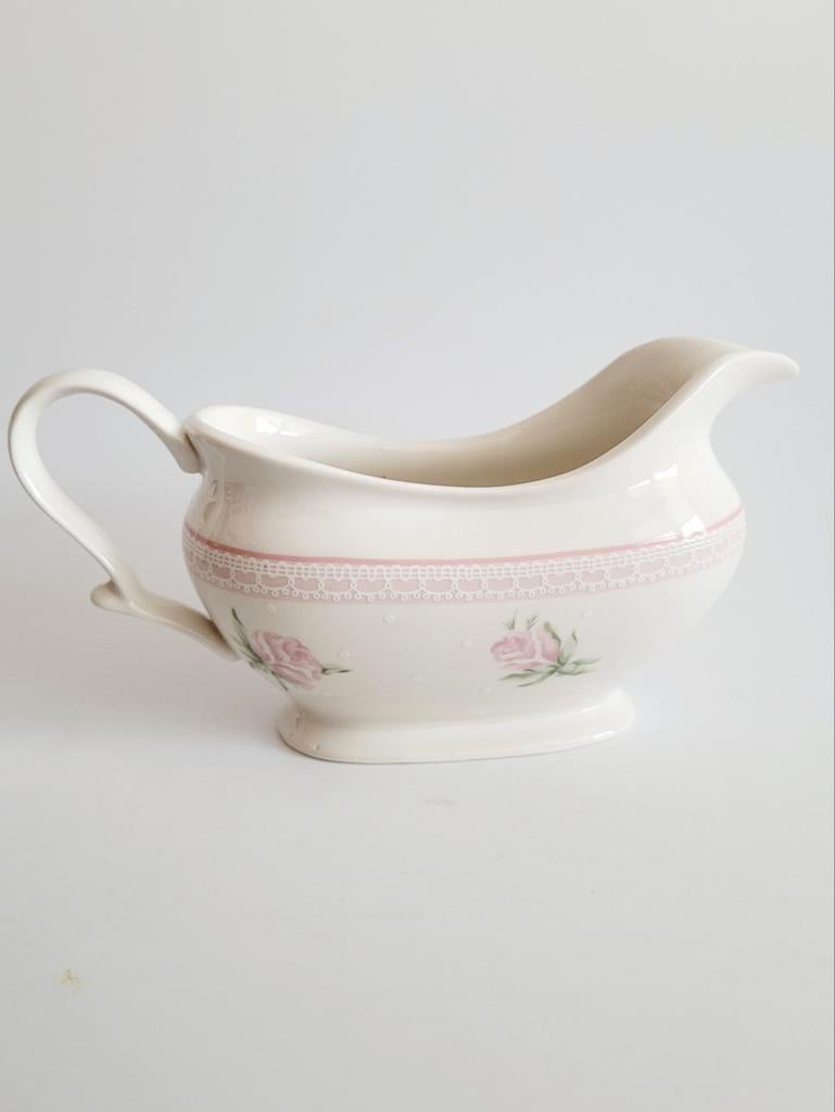 Cambridge servies roze roosjes stippen kant motief schenkkan, Ophalen of Verzenden