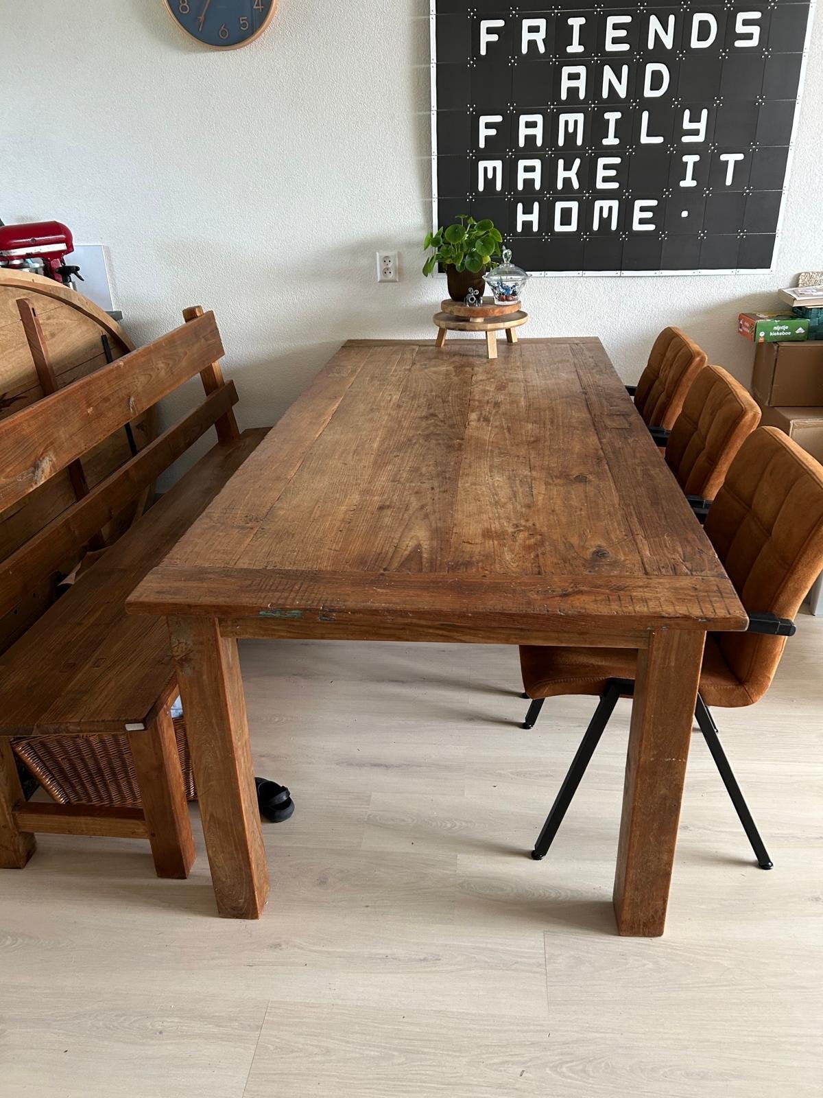 Robuuste houten eettafel, Huis en Inrichting, Ophalen, Gebruikt, 50 tot 100 cm, 150 tot 200 cm
