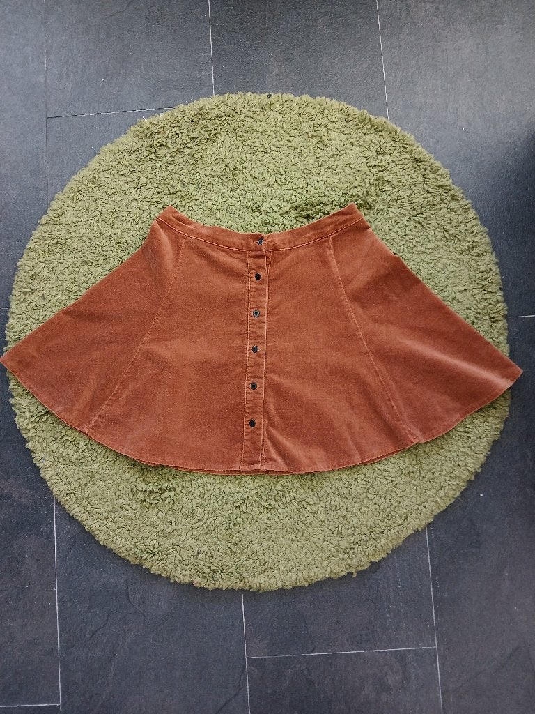Retro seventies stijl bruin Brandy Melville rokje, maat S, Bruin, Verzenden, Zo goed als nieuw, Maat 36 (S)