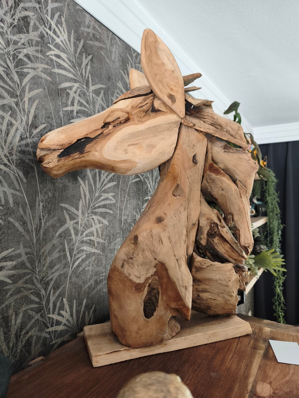 Uniek Houten Paardenhoofd Sculptuur - Handgemaakt, Beeld, Hout, Bruin, Overige stijlen