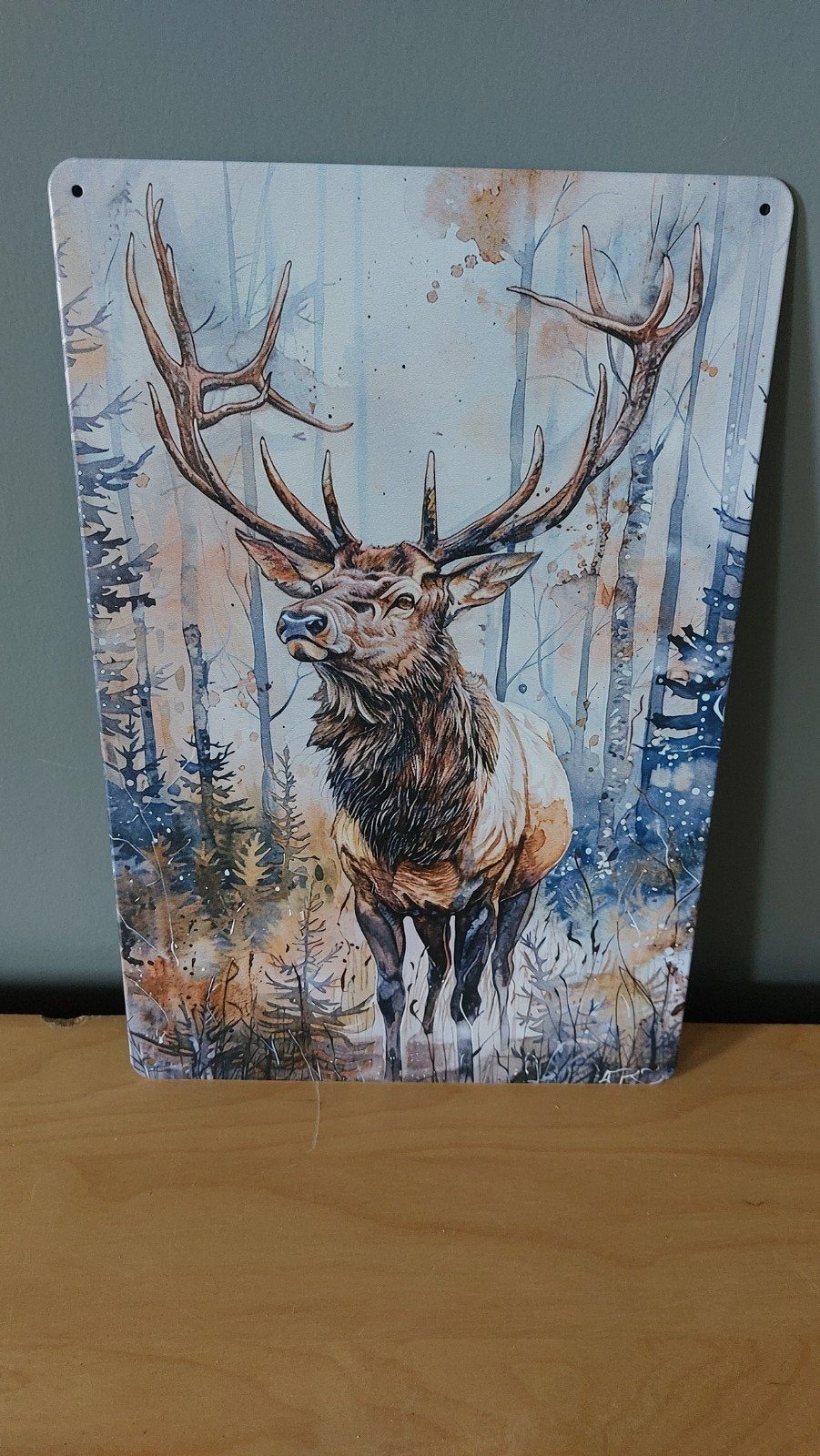 Decoratief bord 20x30cm met hert in bos, Meerkleurig, Nieuw, Ophalen of Verzenden, Wandbord of Wandpaneel