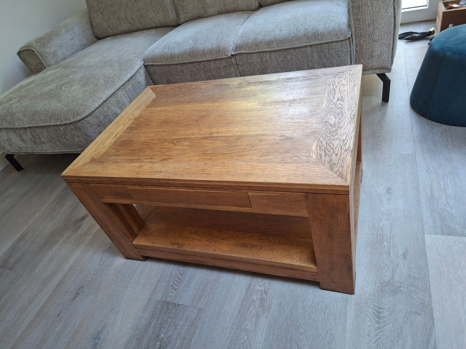 Zwaar eiken salontafel 90x60, Ophalen, Gebruikt, 50 tot 100 cm, Eikenhout