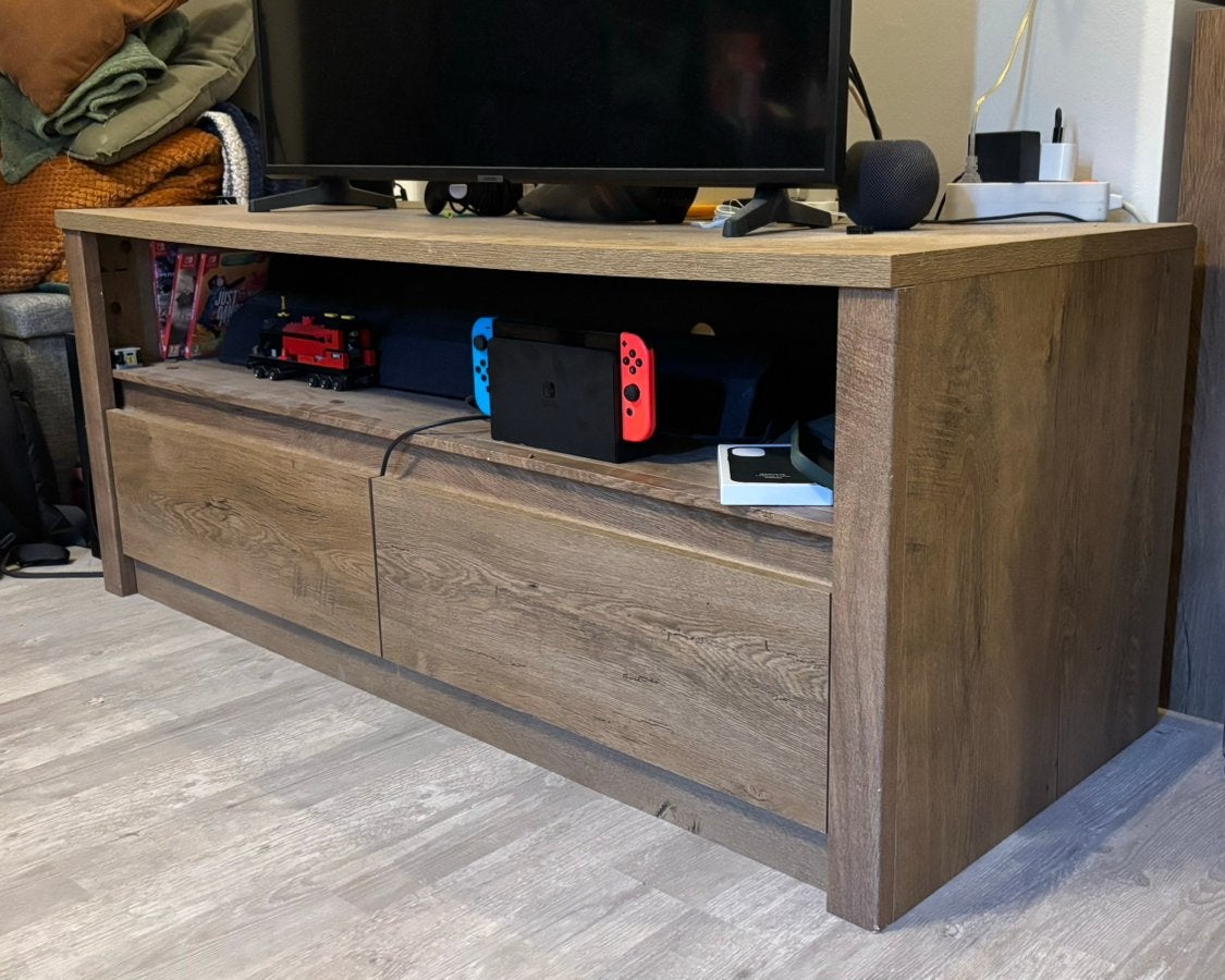 TV meubel Vedde | Donker Eiken | B130xD43xH53, Huis en Inrichting, Ophalen, Gebruikt, 100 tot 150 cm, Minder dan 100 cm