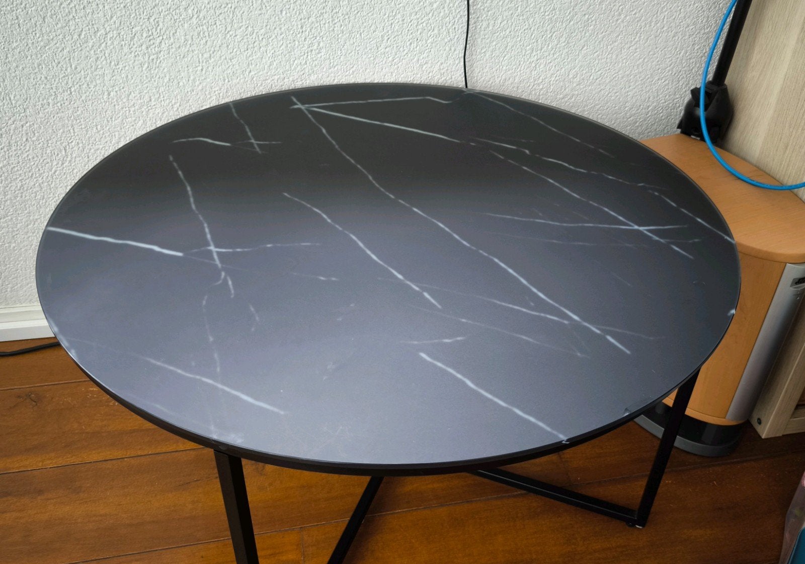 Salontafel glazen tafel bijzettafel zwart marmer 80 cm, Ophalen, 50 tot 100 cm, Rond, 50 tot 100 cm