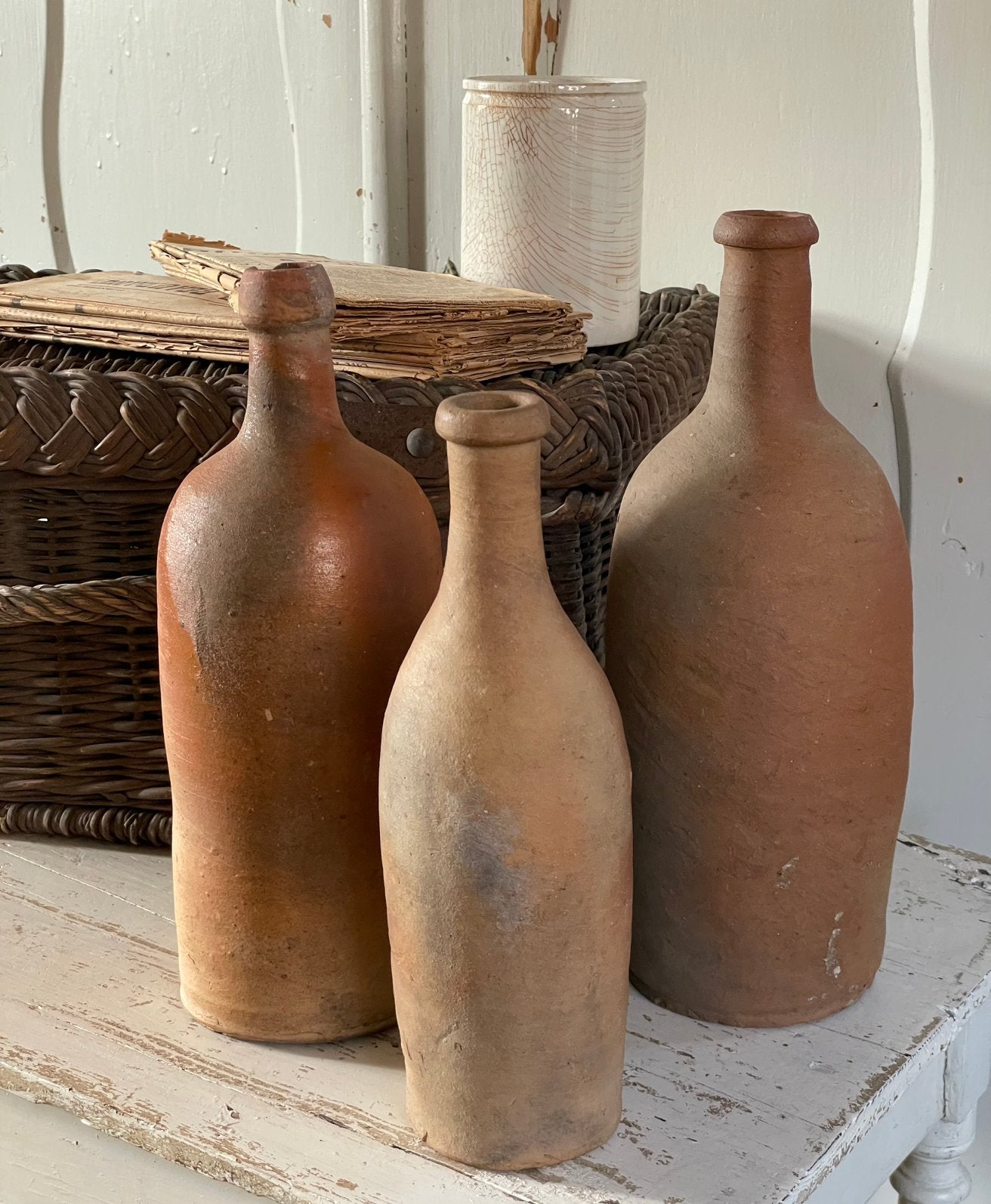 Brocante oude Franse gresfles / gres flessen, Antiek en Kunst, Curiosa en Brocante, Ophalen of Verzenden