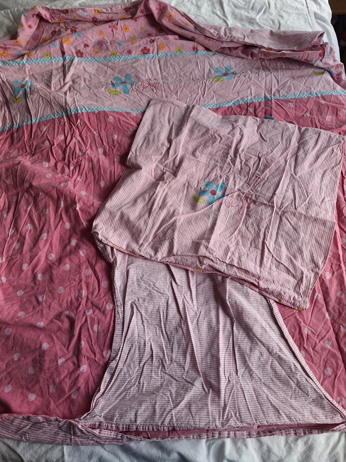 Lief! Dekbedovertrek 120x150 Roze met Bloemen en Strepen, Gebruikt, Meisje, Dekbedovertrek, Ophalen of Verzenden
