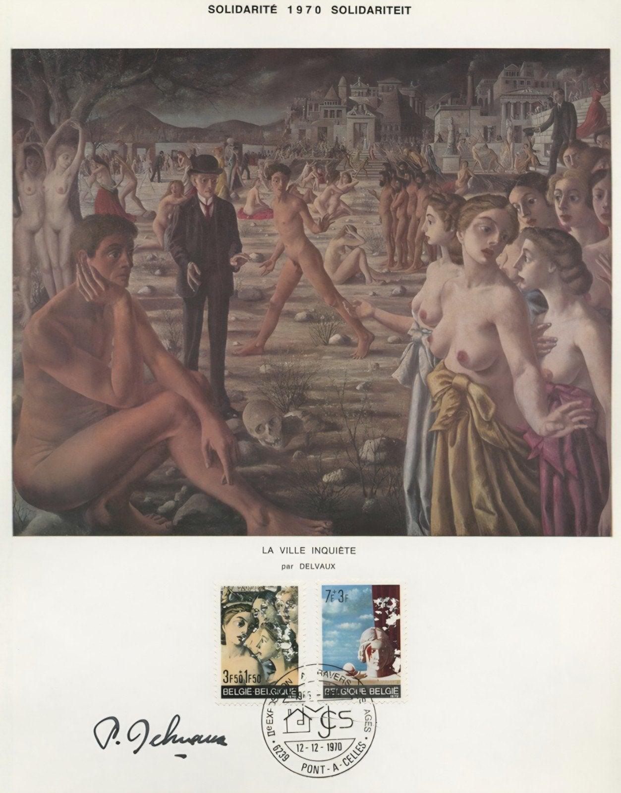 Paul Delvaux gesigneerde eerste uitgave postzegels 1970, Ophalen of Verzenden