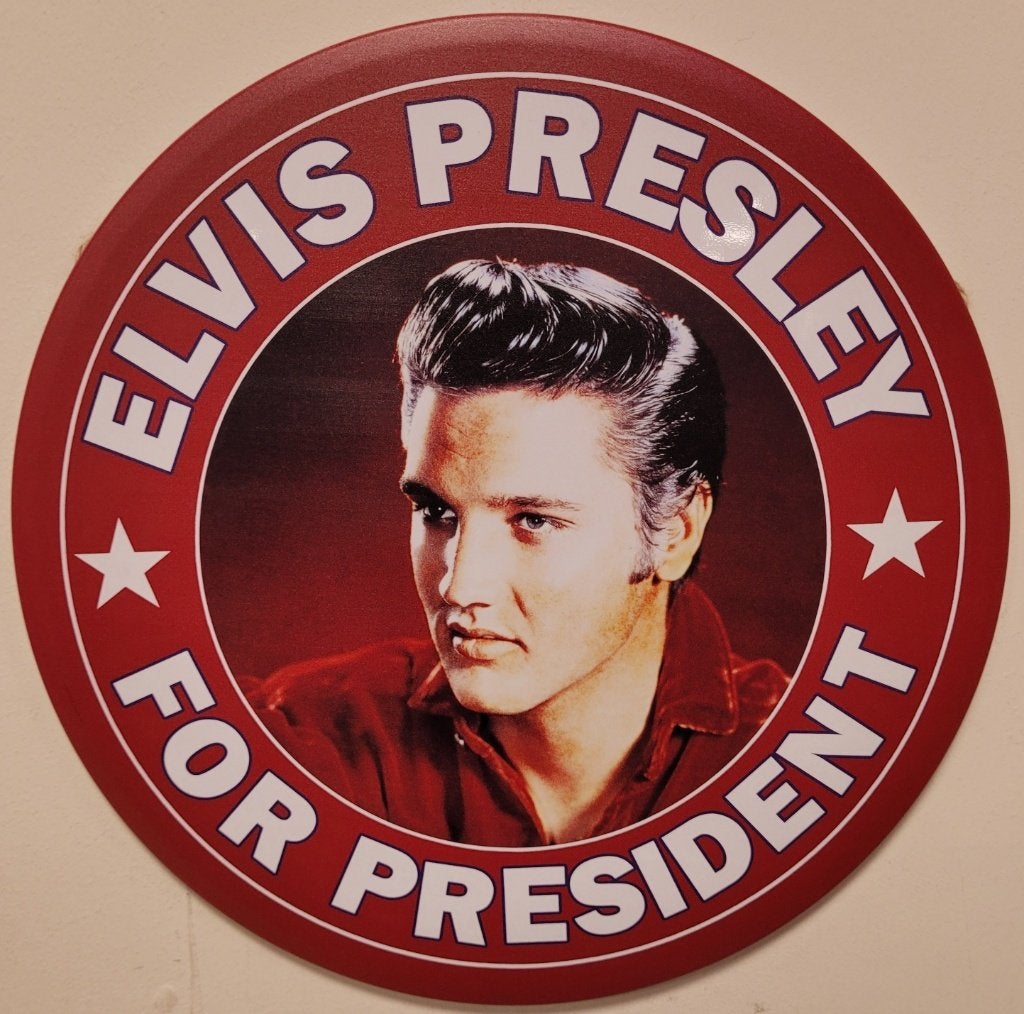 Elvis Presley For president rond reclamebord van metaal deco