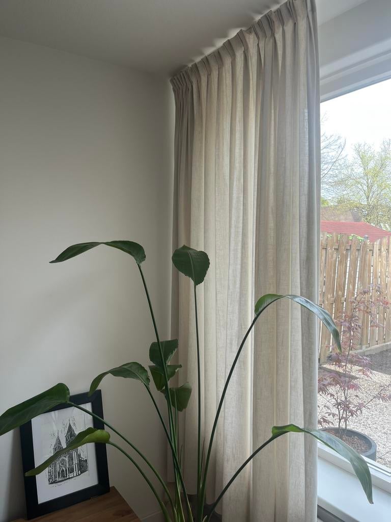 Linnen gordijnen, Huis en Inrichting, Ophalen, Zo goed als nieuw, 200 cm of meer