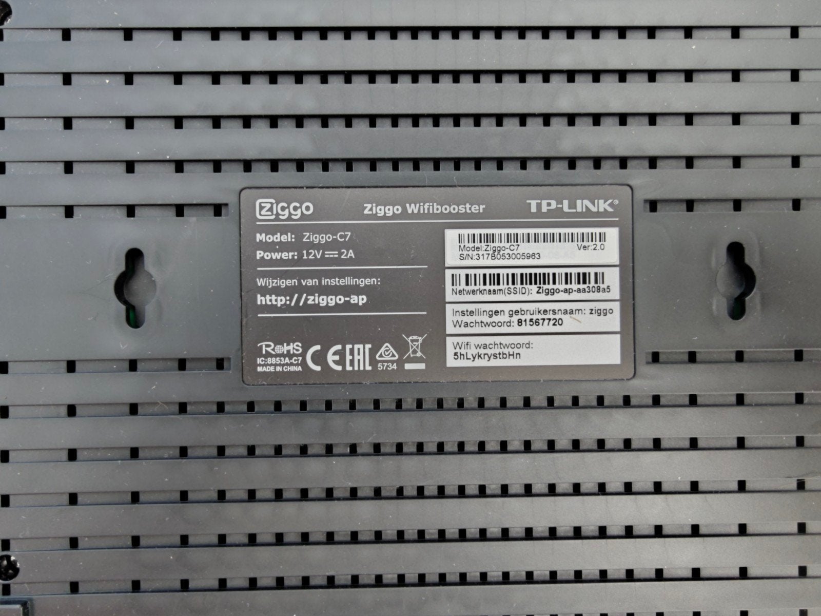 Ziggo WifiBooster TP-Link Router C7 - Zo goed als nieuw, Ophalen, Zo goed als nieuw, Router, Ziggo TP-Link