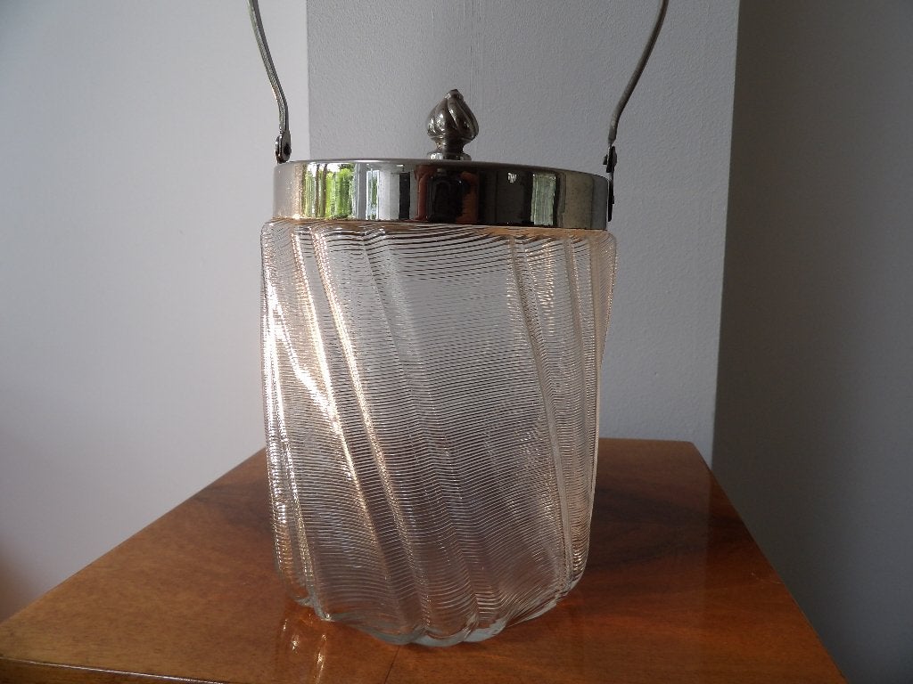 Art Deco Koekdoos, Nederland 30/40er jaren, draadglas/chroom, Antiek en Kunst, Antiek | Glas en Kristal, Ophalen of Verzenden