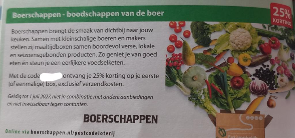 Boerschappen 25% korting op je eerste boodschappen box.