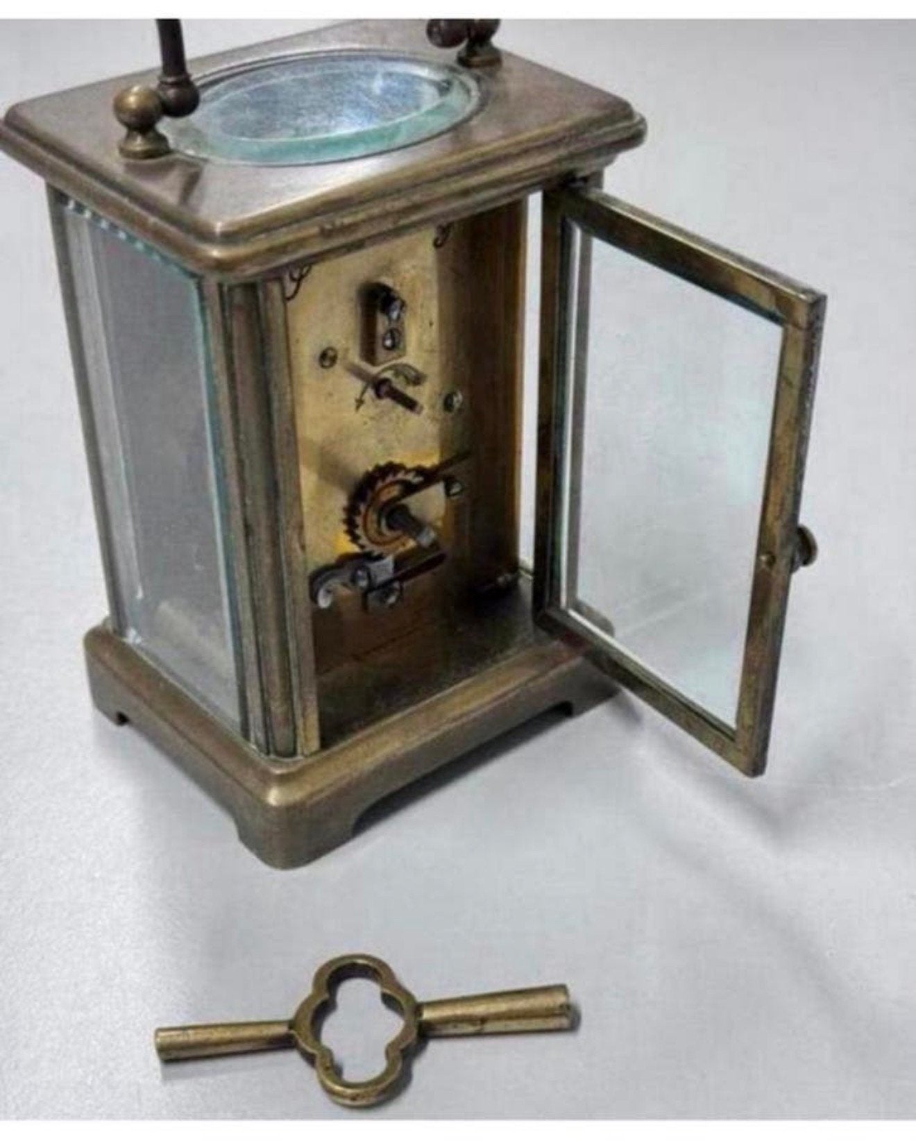 Antiek Antieke klok Victorian Clock 1880 Brass Carriage old, Ophalen of Verzenden