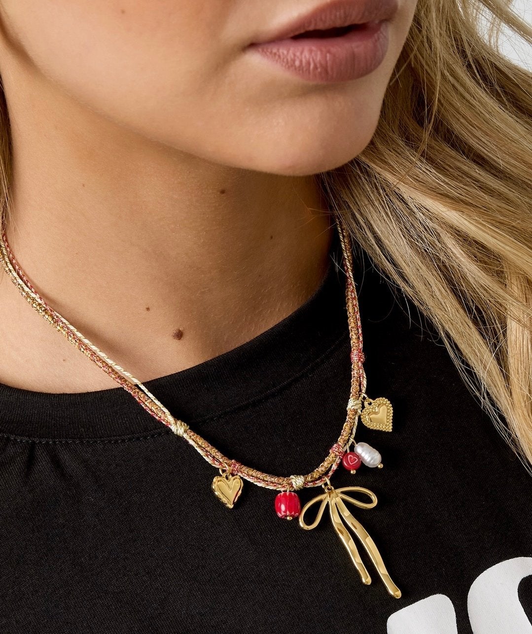 Gekleurde Ketting met Stainless Steel Bedels - Nieuw, Nieuw, Ophalen of Verzenden, Rood, Overige materialen