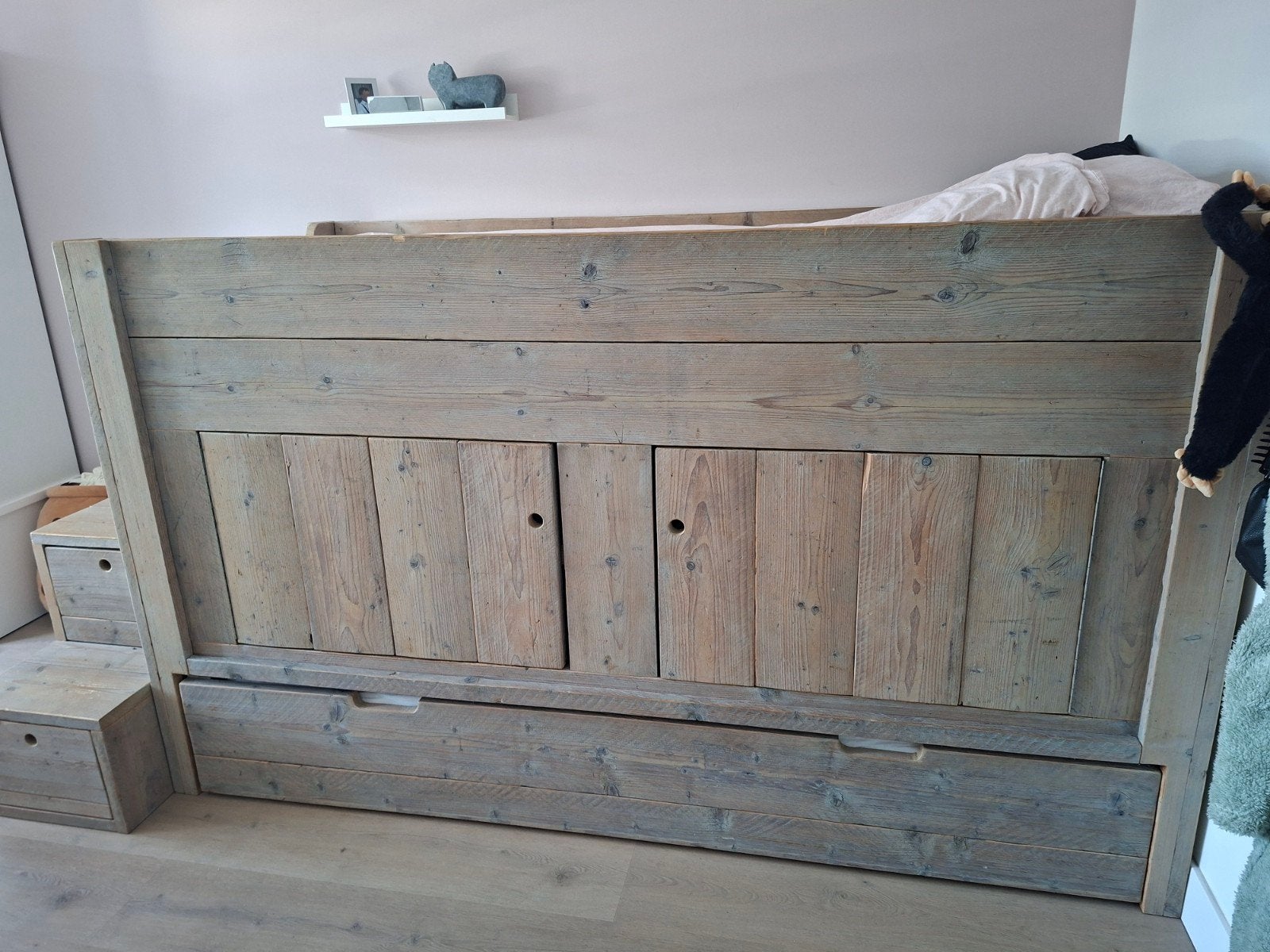 Steigerhouten half-hoogslaper met veel opbergruimte, Huis en Inrichting, Slaapkamer | Bedden, Eenpersoons, 90 cm, 200 cm, Steigerhout