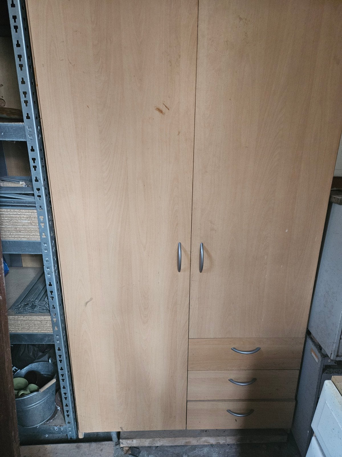 Houten kledingkast met lades en deuren, Ophalen, Gebruikt, 50 tot 100 cm, Modern