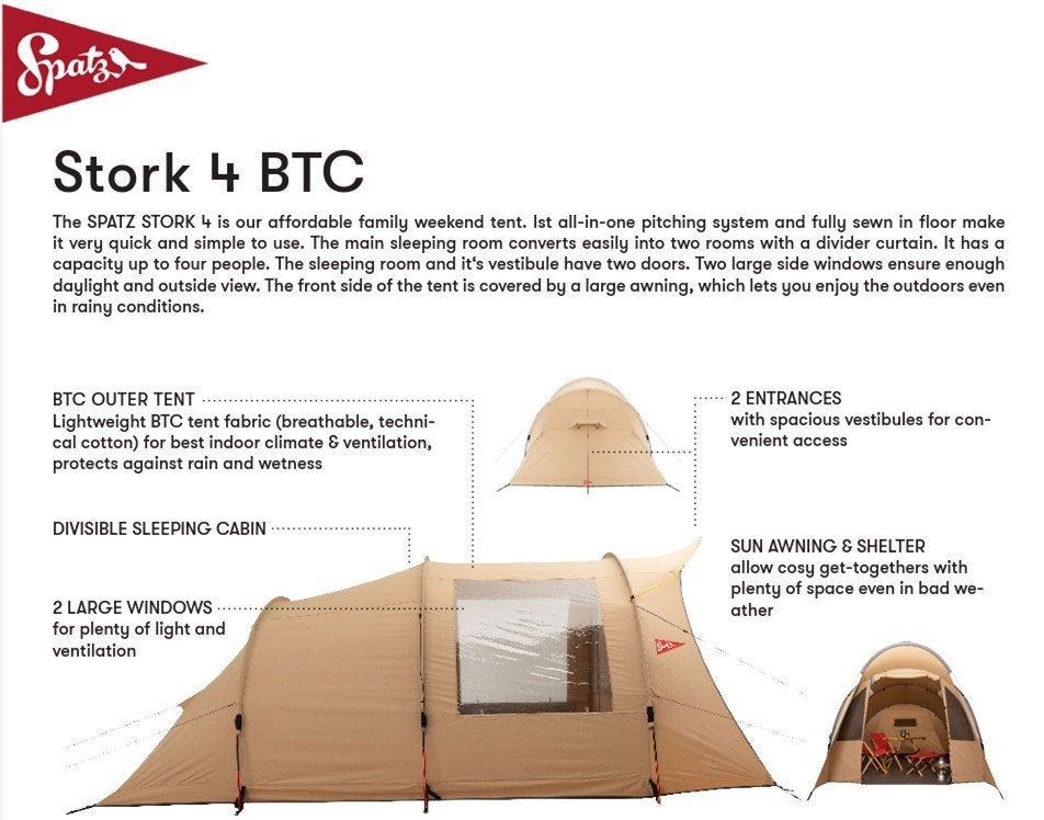 4-persoons tent:  Stork 4 BTC van Spatz, Ophalen, Zo goed als nieuw, Tot en met 4