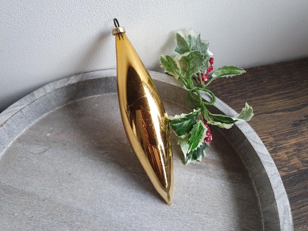 Vintage kerstbal pegel goud 286, Diversen, Kerst, *, Gebruikt, *, Ophalen of Verzenden