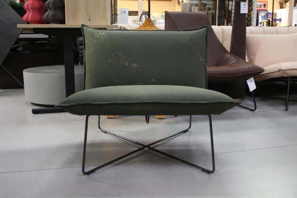 Stoere fauteuil EARL Jess metaal canvas legertent legergroen, Ophalen, 75 tot 100 cm, Zo goed als nieuw, Stof