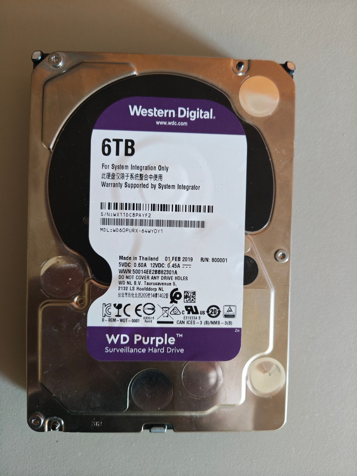 6TB WD Purple Harde Schijf, Intern, Gebruikt, Desktop, 6TB
