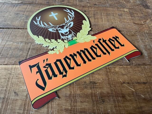Jägermeister,   logo merk reclamebord, Verzamelen, Ophalen of Verzenden, Zo goed als nieuw, Reclamebord