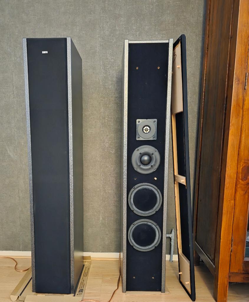 Set van 2 Pied Piper staande luidsprekers, Gebruikt, 120 watt of meer, Front, Rear of Stereo speakers, Ophalen