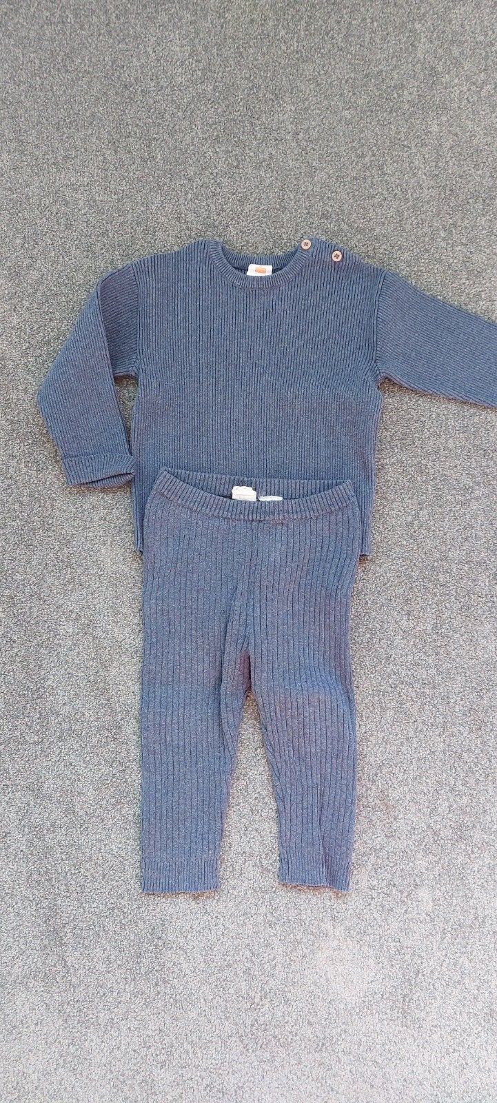 Grijsblauw geribbelde set - Hema maat 80, Gebruikt, Ophalen of Verzenden, Setje, Hema