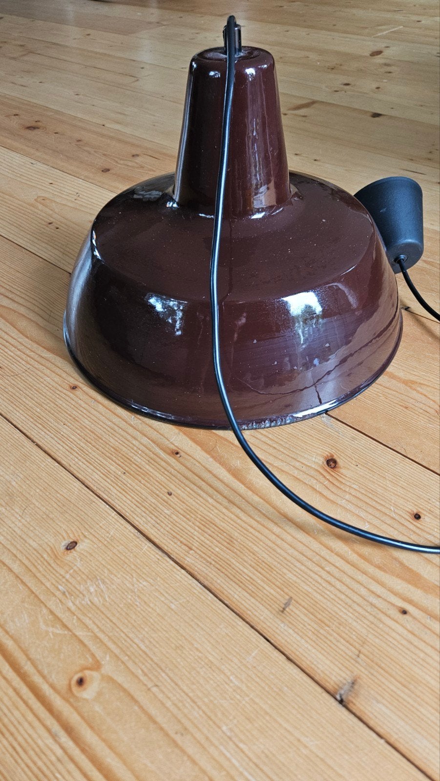 Vintage Bruine Emaille Hanglamp - Industriële Stijl, Antiek en Kunst, Ophalen of Verzenden