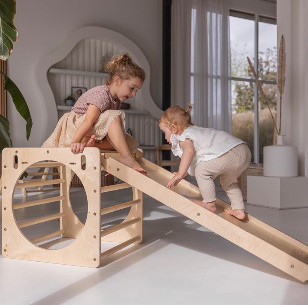 Houten klimkubus met glijbaan en klimhelling – Jindl, Ophalen, Gebruikt, Glijbaan