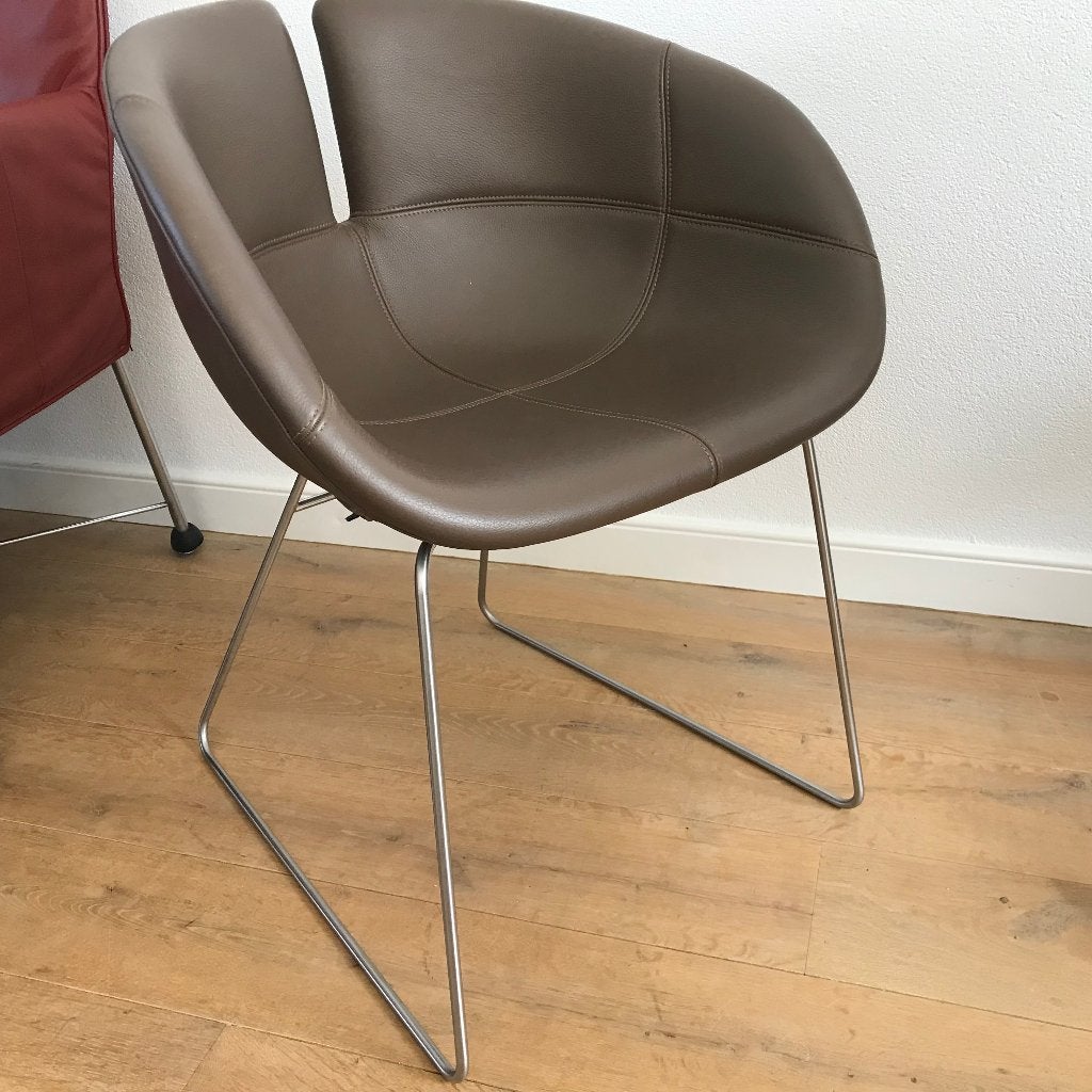 IZGS Moroso Fjord slede stoel bruin leer design, Ophalen, Bruin, Leer, Zo goed als nieuw