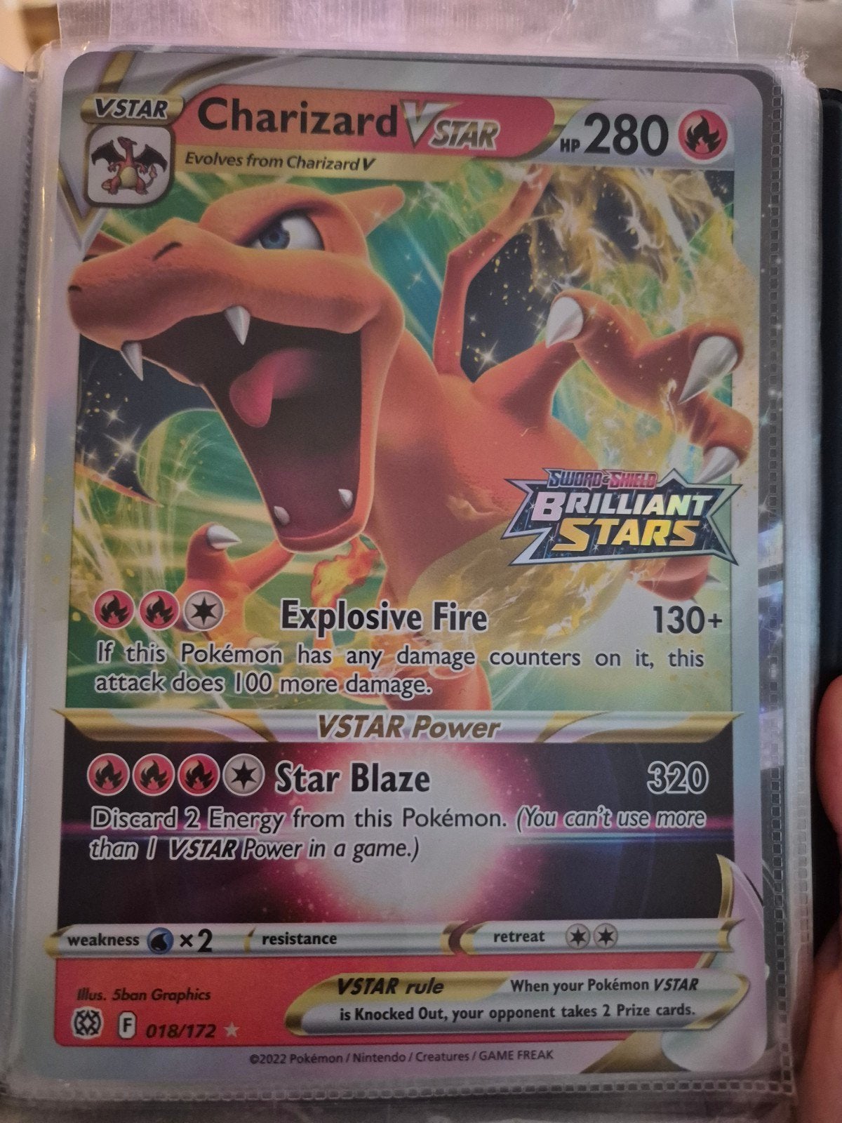 Pokémon TCG: oversized Charizard VSTAR (018/172) - Brilliant, Ophalen of Verzenden, Zo goed als nieuw, Losse kaart