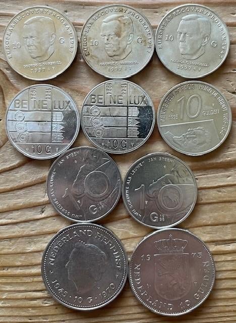 10 x 10 Gulden zilver - 1970 / 1997, Ophalen of Verzenden, Zilver