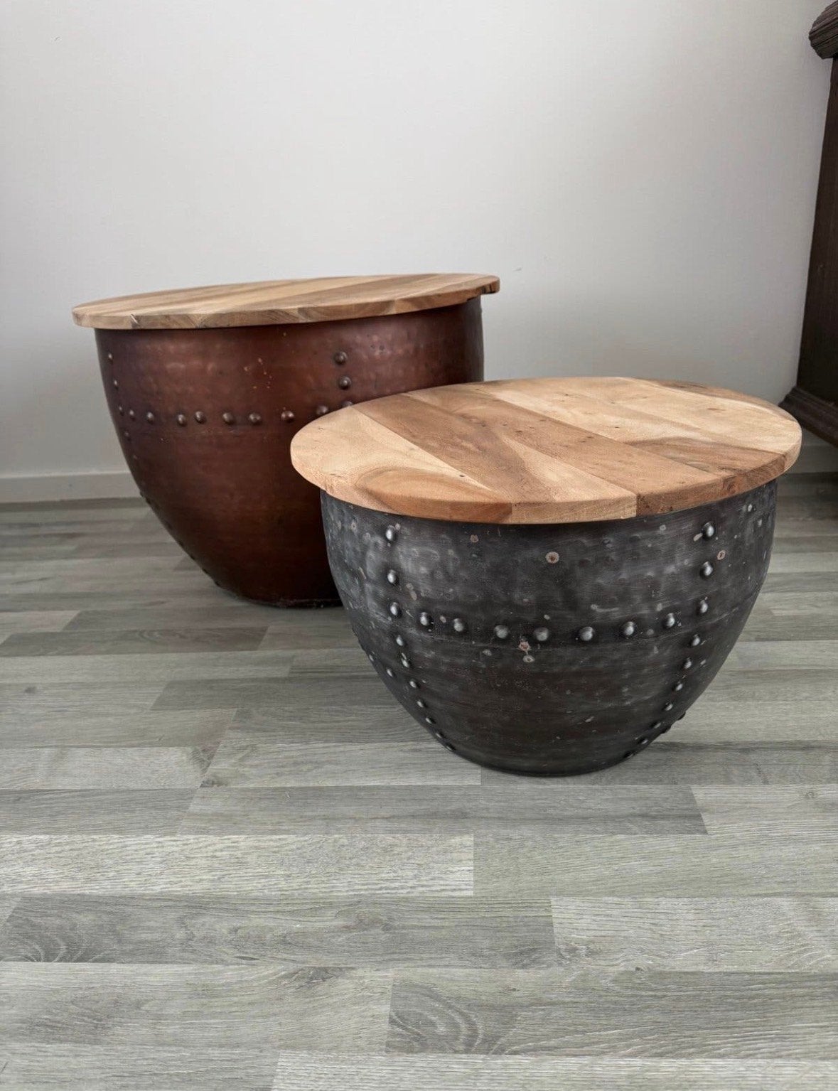 Set van 2 Coco Maison bijzettafels - koper en grijs, Huis en Inrichting, Tafels | Bijzettafels, Ophalen, Minder dan 45 cm, Rond