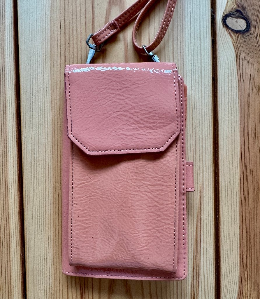 Crossbody tas / telefoon tasje - Roze Zalm Lak, Ophalen of Verzenden, Zo goed als nieuw, Roze, Schoudertasje