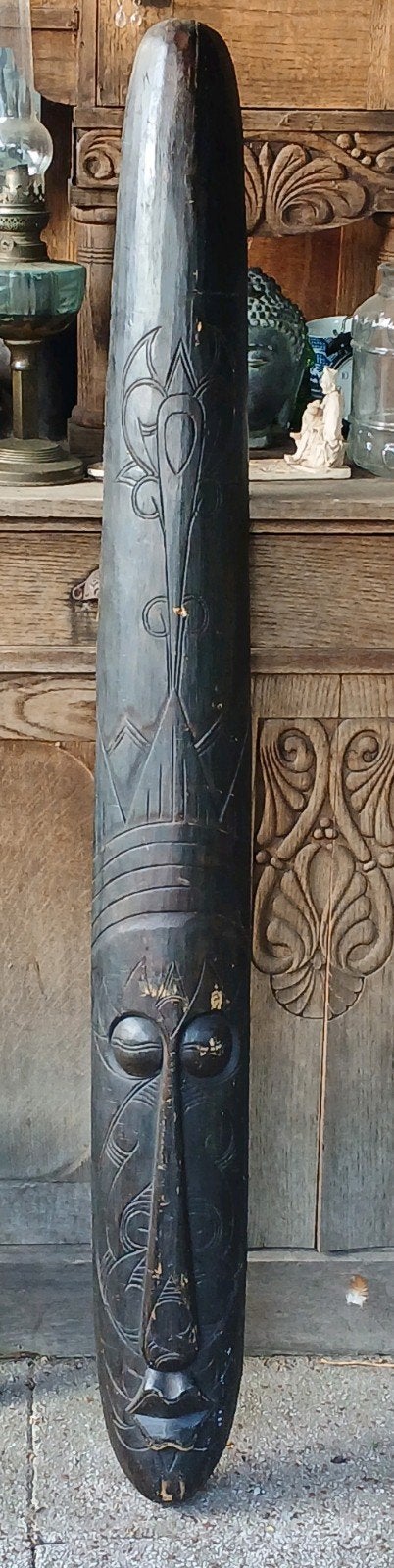 Groot Afrikaans masker, handgesneden hout, 150 cm, Hout, Afrika, Masker, Gesneden