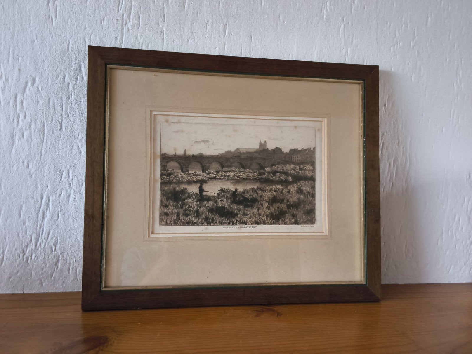 Antieke Ets 'Gezicht op Maastricht' door A.L. Koster, 1800 - 1899, Ets, Stadsgezicht, Ophalen of Verzenden