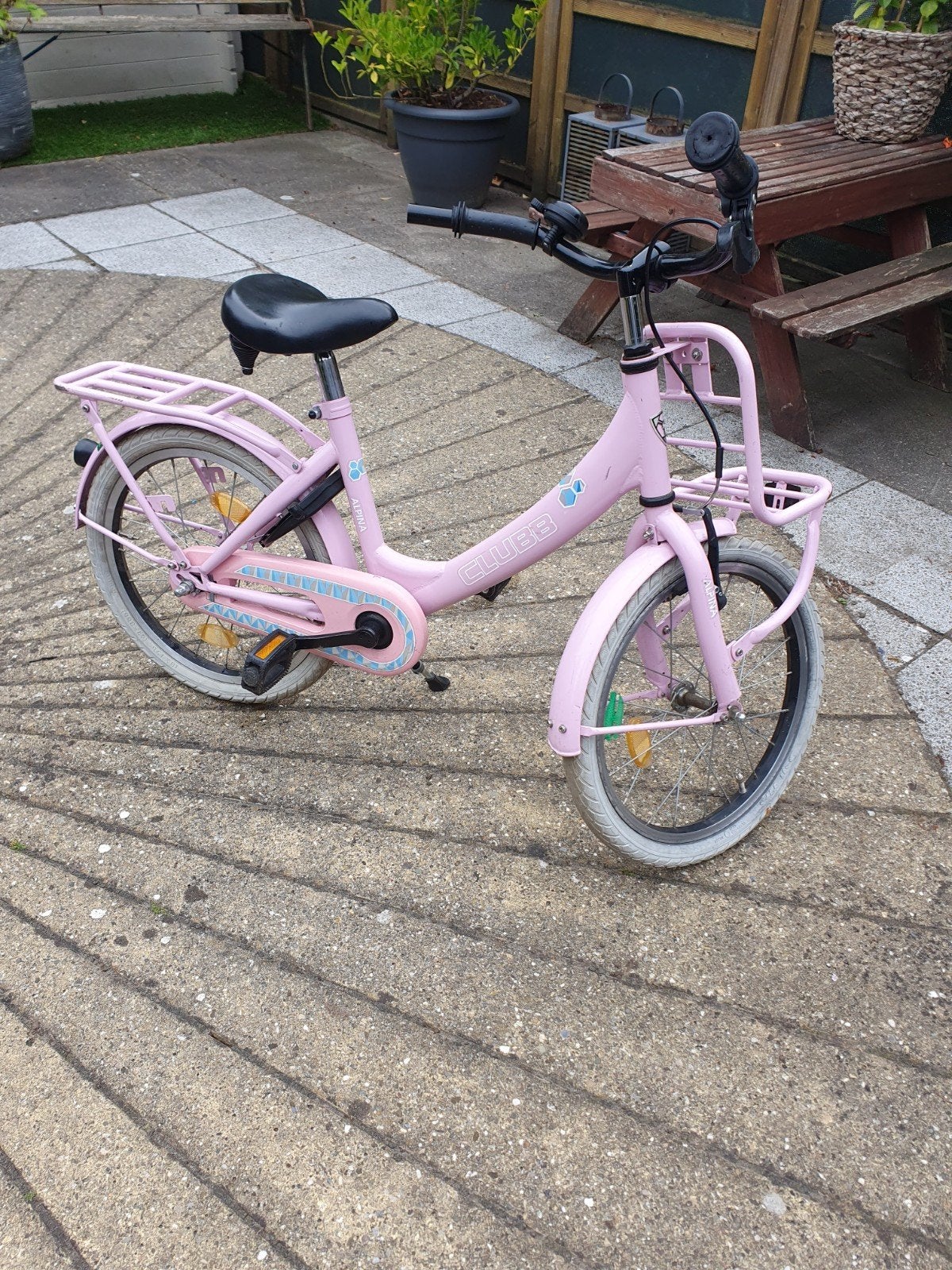 Roze kinderfiets met voordrager - 16 inch, Ophalen, Terugtraprem, CLUBO, 16 tot 20 inch
