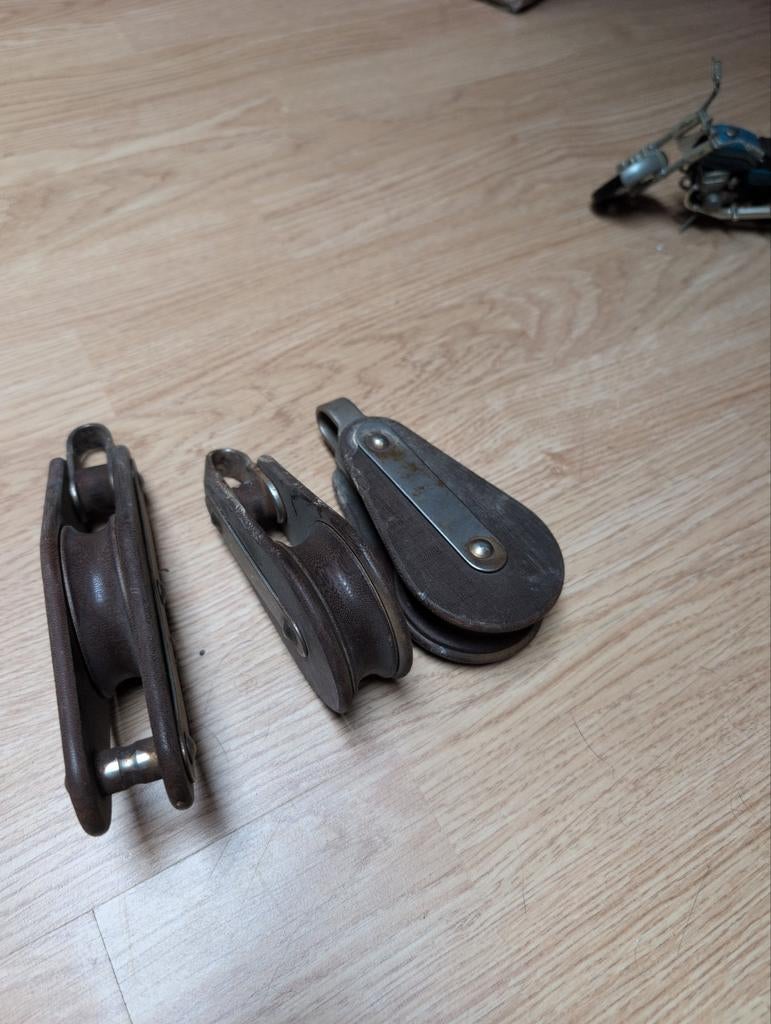 Set van 3 Vintage Houten Katrollen, Watersport en Boten, Ophalen, Gebruikt, Toebehoren, Minder dan 15 m²