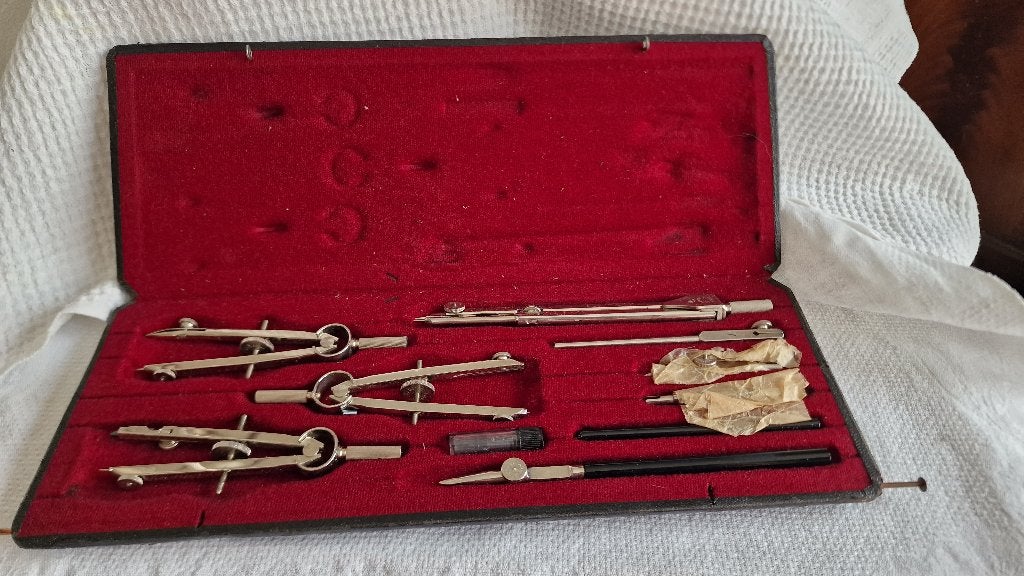 Antiek 8-delig passerset - merk Birk 	  137   1, Antiek en Kunst, Ophalen of Verzenden