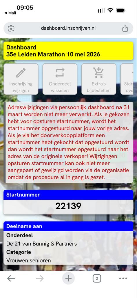 Startbewijs Leiden halve marathon, Eén persoon, Oktober