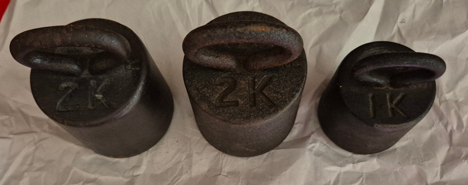 3x Vintage gietijzeren gewichten met handvat, Ophalen